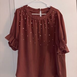 Elegant Ruffled Sleeve Top - Rust